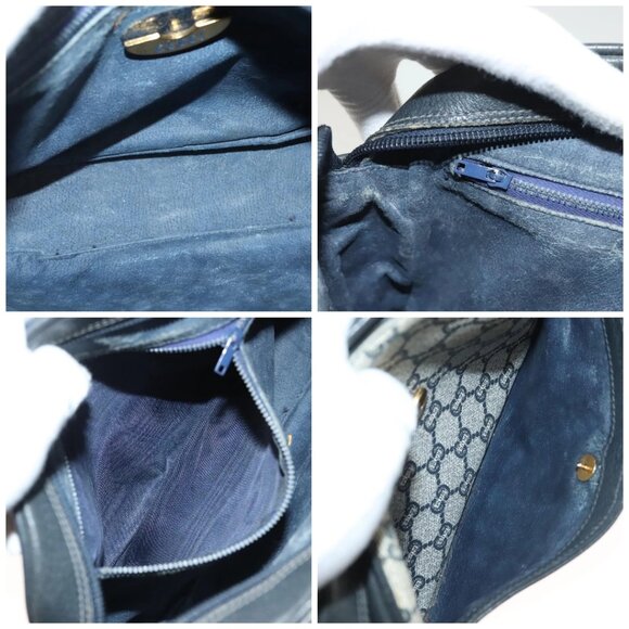 GUCCI GG Plus Supreme Shoulder Bag PVC Navy Gold Auth BA3799 - Picture 15 of 16